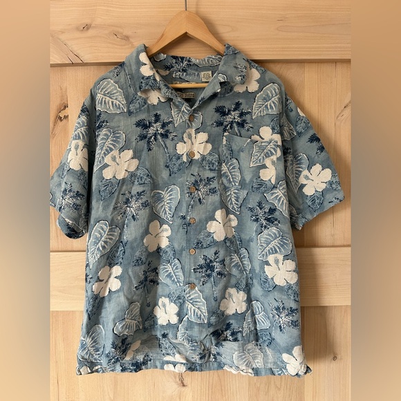 Batik Bay Other - Batik Bay Navy Silk Floral Hawaiian Resort Wear Coastal Button up Shirt, XL